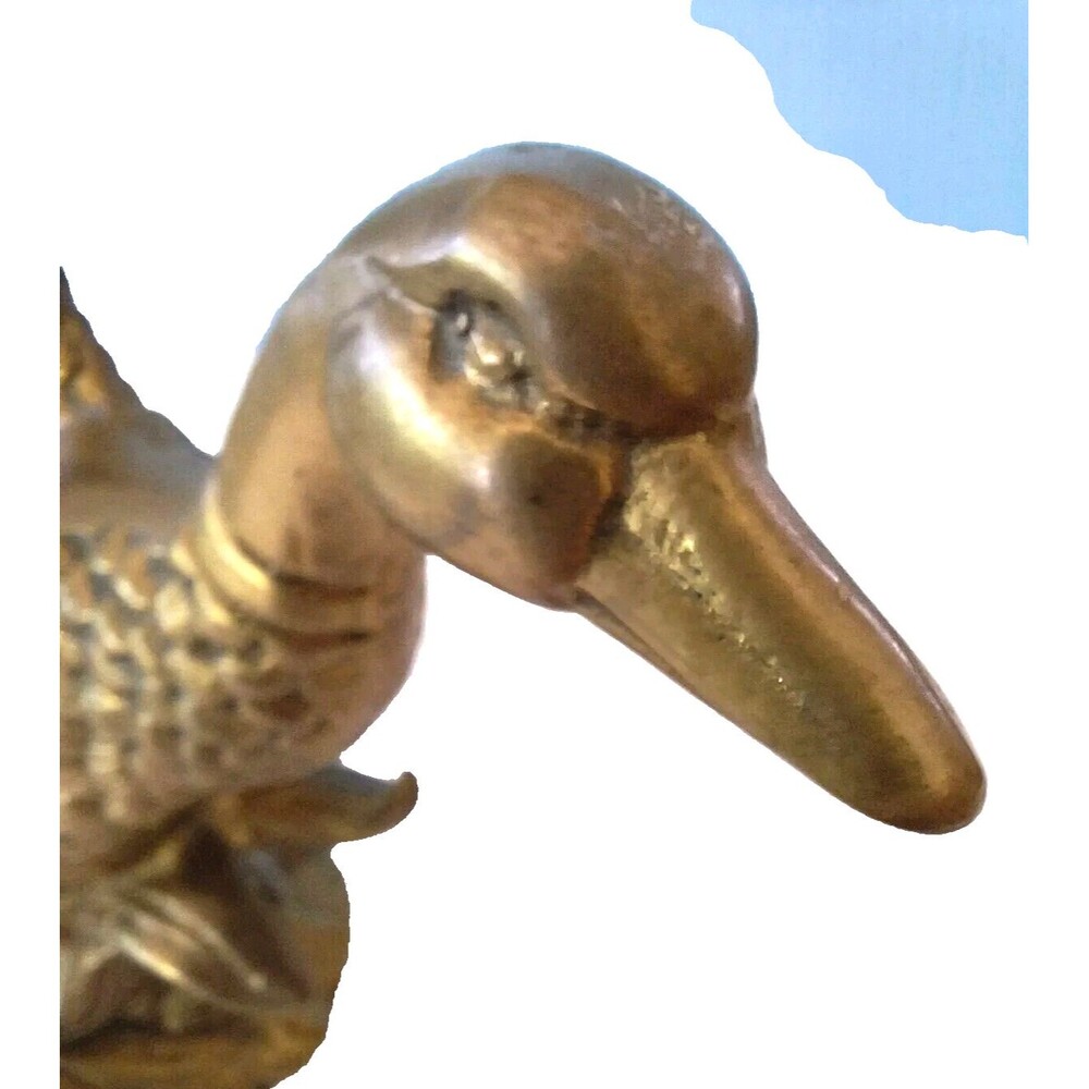 VTG Heavy Solid Brass Duck Fowl Taking Flight Sculpture Nice Patina & Detail - Picture 11 of 14